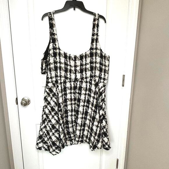 NWT Eloquii Size 20 Tweed Black White Flare Dress Jumper Gold Metallic Threads - Picture 2 of 12